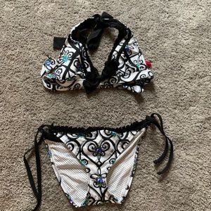 Betsey Johnson Black/white bikini, sz S